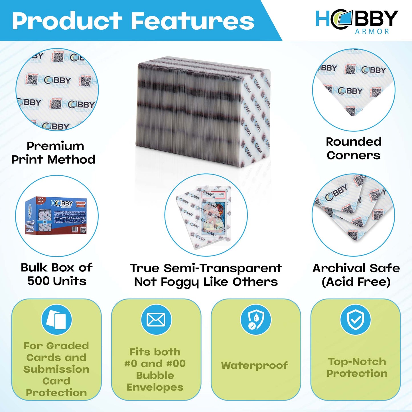 Hobby Armor Premium Plastic Graded Card Shipping Protectors - 4" x 6" - Bulk 500 Pack
