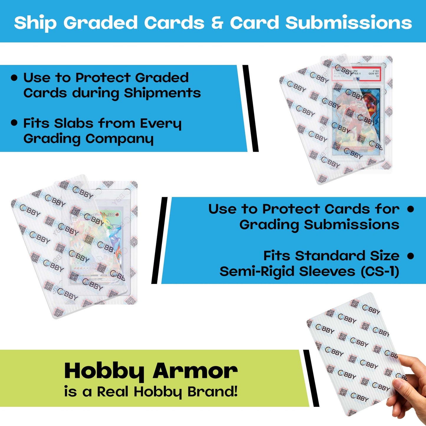 Hobby Armor Premium Plastic Graded Card Shipping Protectors - 4" x 6" - Bulk 500 Pack