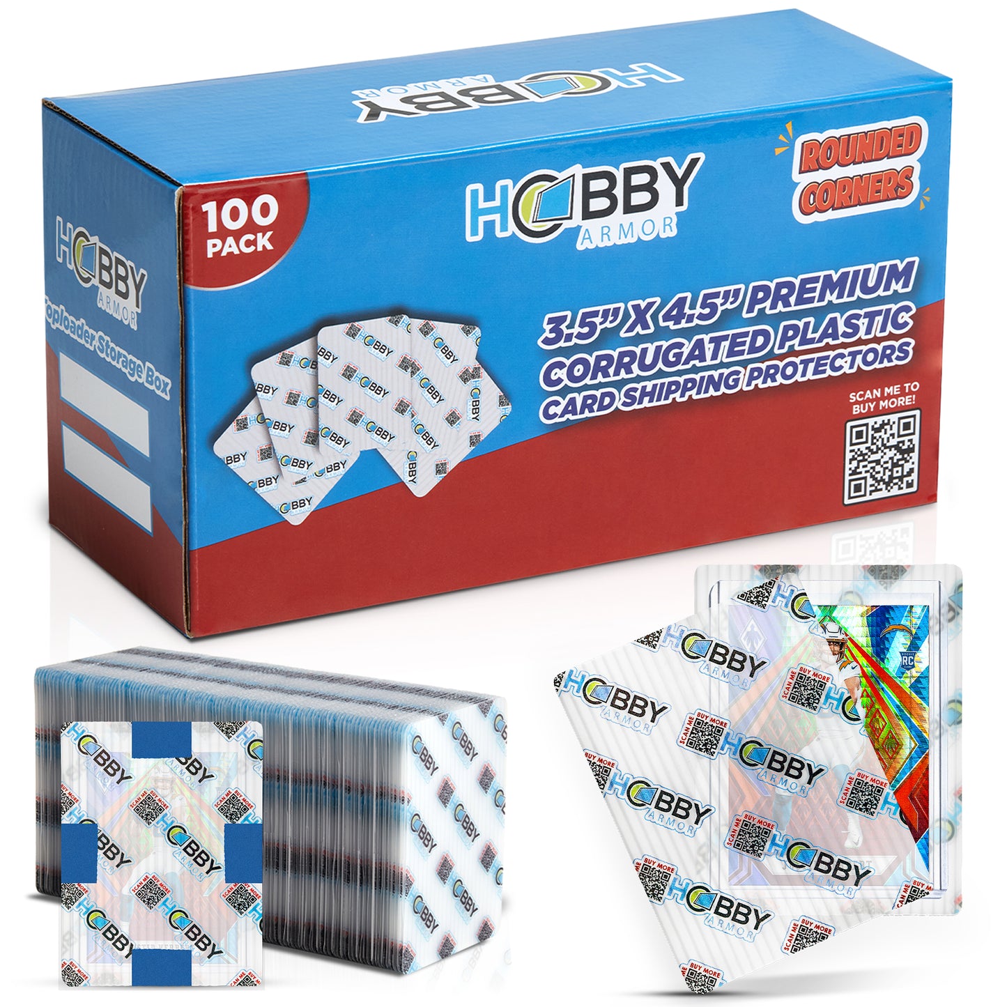 Hobby Armor Premium Plastic Card Shipping Protectors - 3.5" x 4.5" - 100 Pack with Card Storage Box