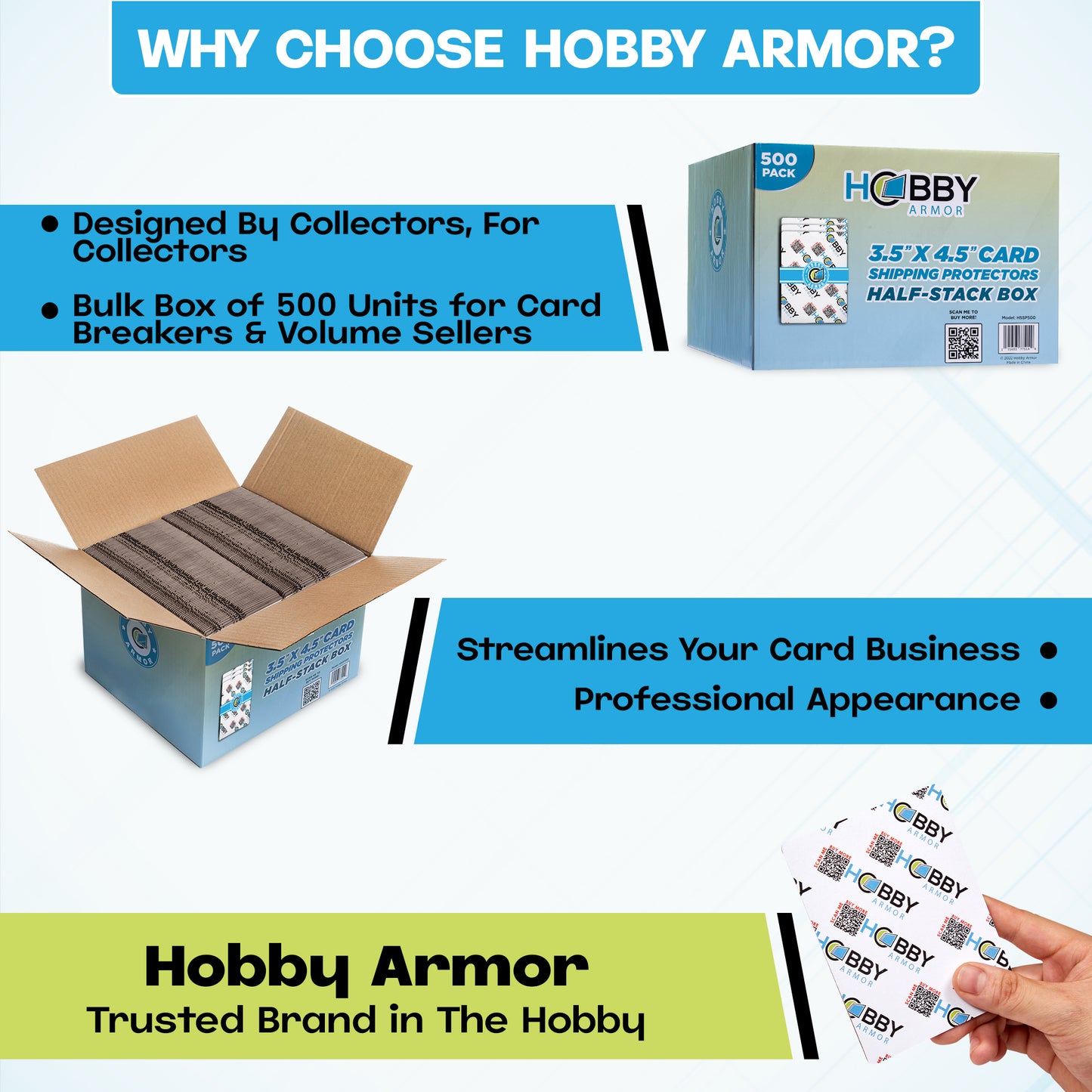 Hobby Armor Premium Cardboard Card Shipping Protectors - 3.5" x 4.5" - Bulk 500 Pack