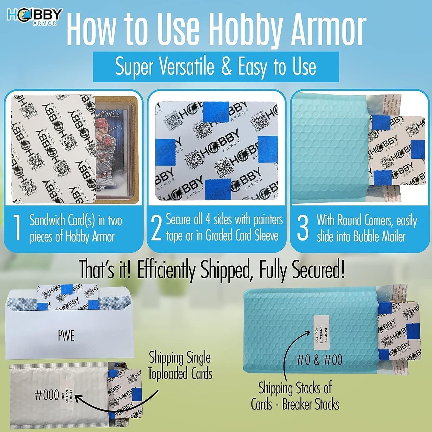 Hobby Armor Bulk Breaker Box - Trading Card Protectors for Shipping 3.5" x 4.5" - 1200 Units & 2 Premium Storage Boxes