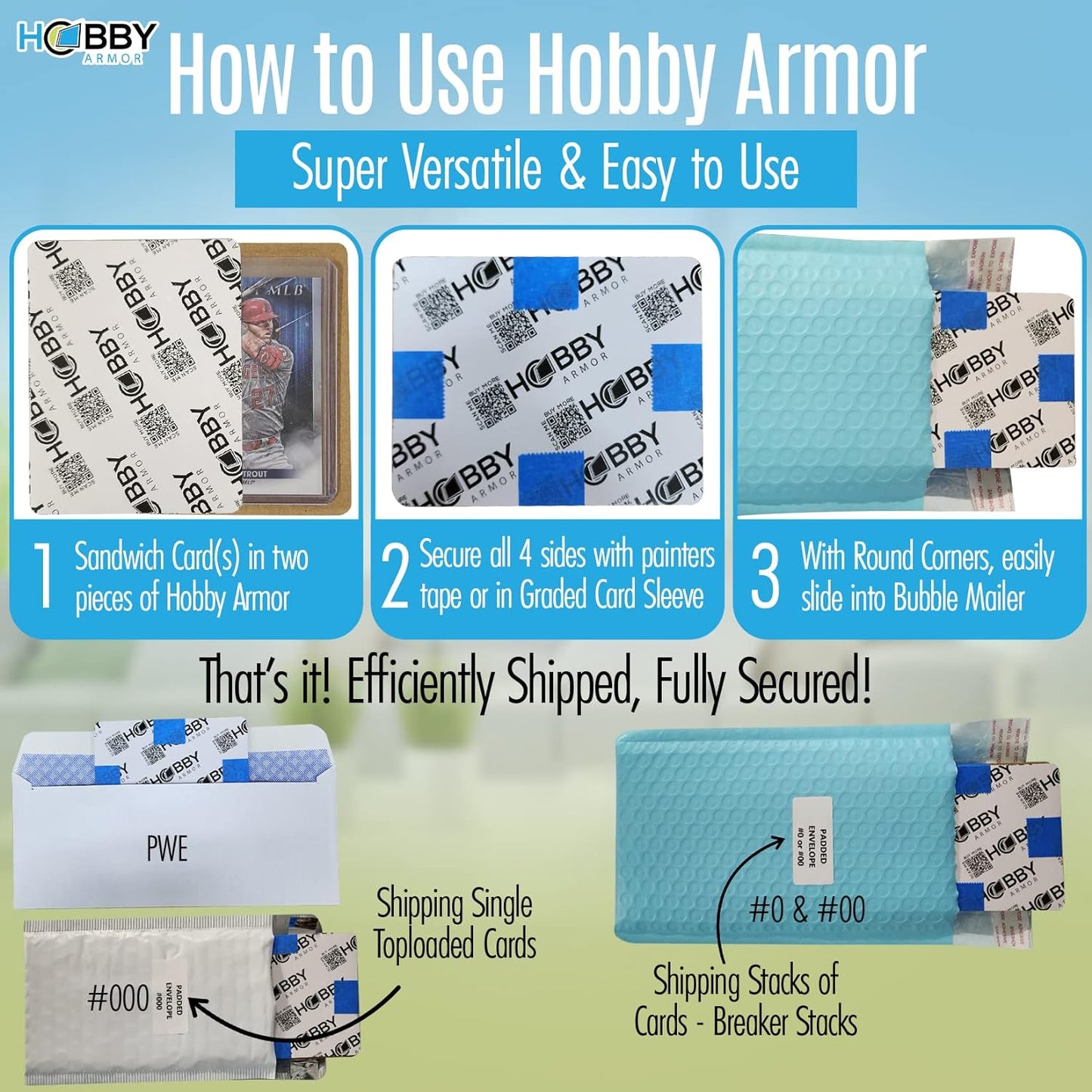 Hobby Armor Trading Card Protectors for Shipping 3.5" x 4.5" - Box of 100 & FREE Storage Box