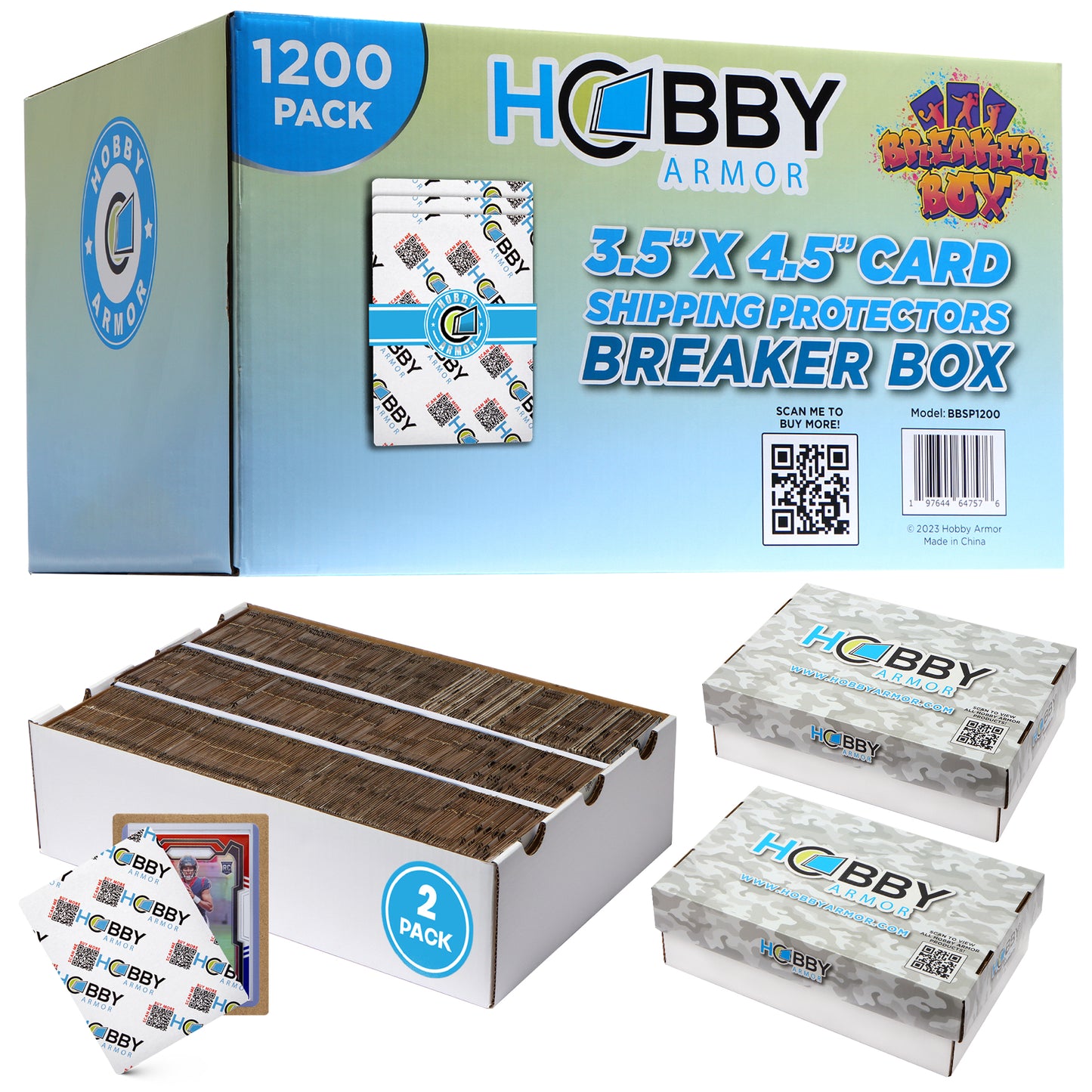 Hobby Armor Breaker Box - Premium Cardboard Card Shipping Protectors - 3.5" x 4.5" - 1200 Units & 2 Card Storage Boxes