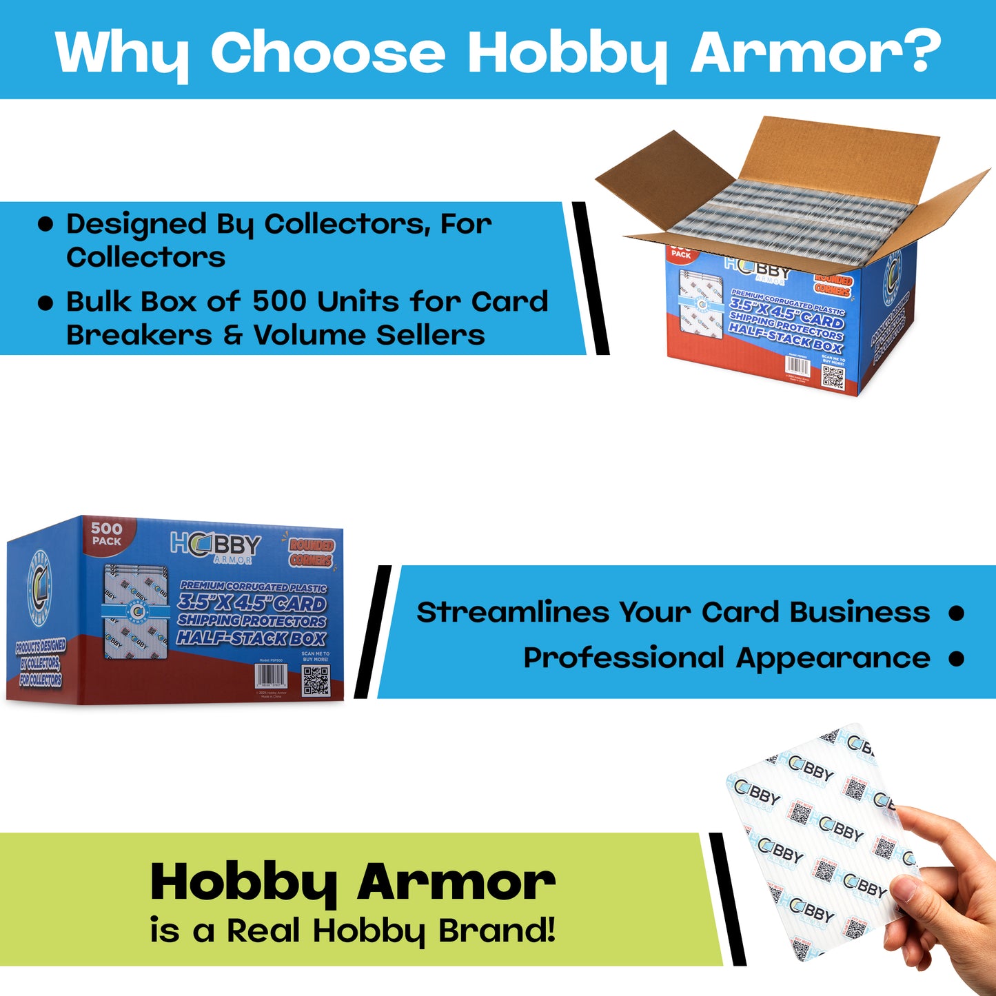 Hobby Armor Premium Plastic - Trading Card Shipping Protectors 3.5" x 4.5" - Bulk 500 Pack