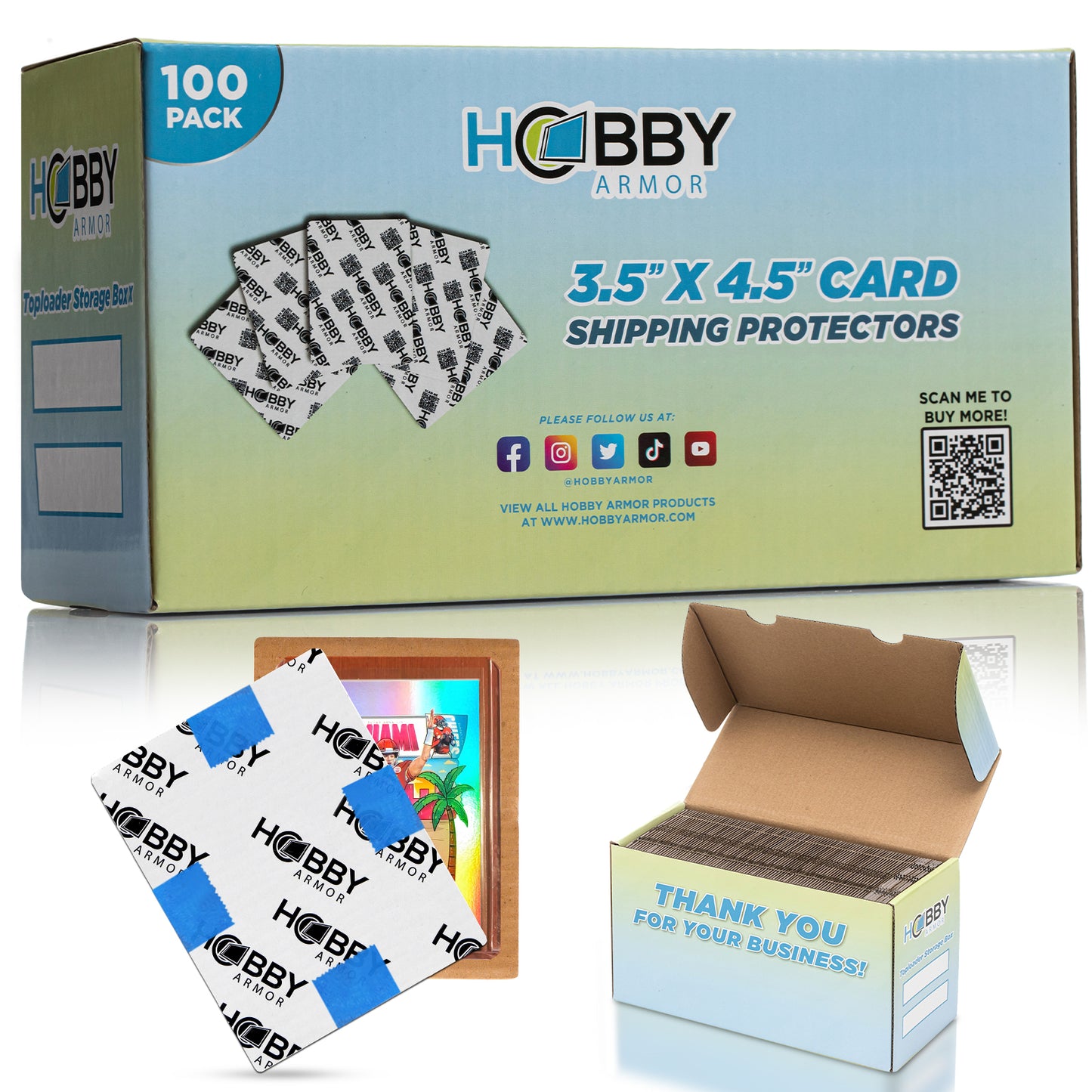 Hobby Armor Trading Card Protectors for Shipping 3.5" x 4.5" - Box of 100 & FREE Storage Box