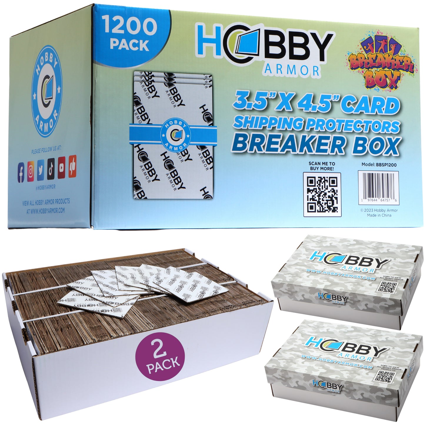 Hobby Armor Bulk Breaker Box - Trading Card Protectors for Shipping 3.5" x 4.5" - 1200 Units & 2 Premium Storage Boxes