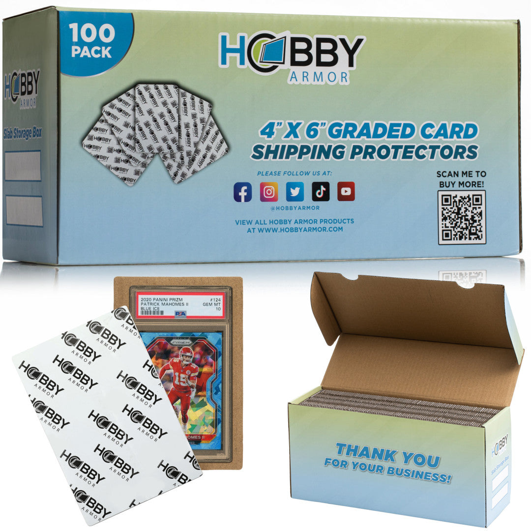 Hobby Armor Graded Trading Card Protectors for Shipping 4" x 6" - Box of 100 & FREE Slab Storage Box